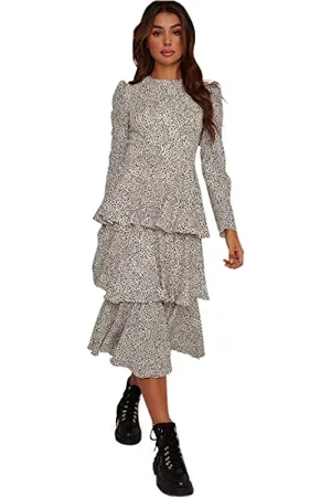 Chi Chi London Damen Langärmliges Midikleid mit Punktemuster in Lässiges Kleid, 42