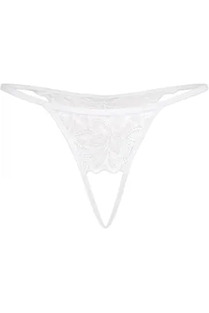 Teyli Damen Ouvert Tanga mit Loch im Schritt - Aus dehnbarer und eleganter Spitze mit ausdrucksstarkem Blumenmotiv - Höschen mit Offenem Schritt - Strings Damen L/XL
