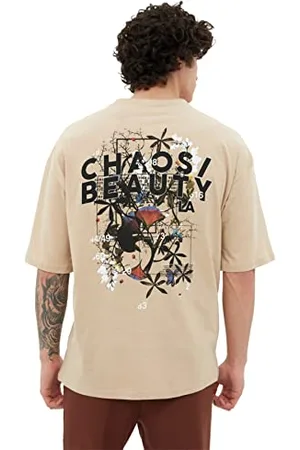 Trendyol Herren Herrenübergroße Passform 100% Baumwolle Runder Kragen Kurzarm Drucken T-shirt T Shirt, , S EU