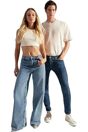 Trendyol Damen Gerade Weites Bein Hohe Taille Jeans, , 40