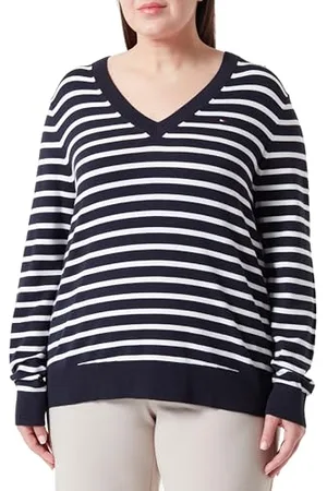 Tommy Hilfiger Damen Pullover V-Ausschnitt, Mehrfarbig (Desert Sky/ Ecru Stp), 48