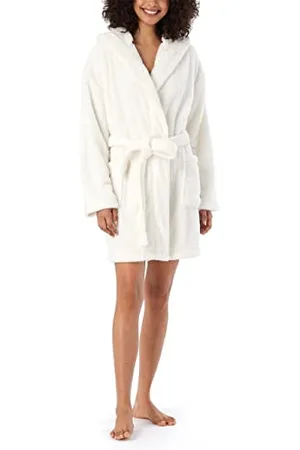 Schiesser Damen kuschelig und warm mit Kapuze-Teddy Fleece Bademantel, , M