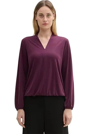 TOM TAILOR Damen 1043149 Basic Blusenshirt mit V-Ausschnitt, 35796-Blackberry, XXS