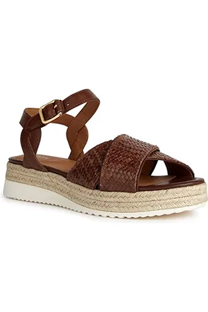 Geox D EOLIE Espadrille Wedge Sandal, Brown, 36 EU