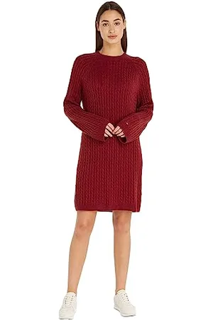Tommy Hilfiger Damen Kleid Soft Wool C-Neck Langarm, , L