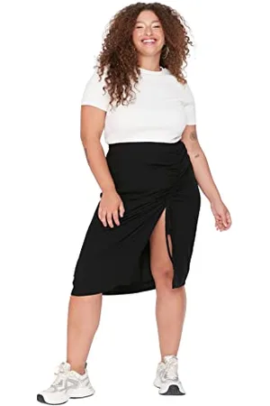 Trendyol Damen Damen Große Größen Midi Bleistiftrock Bleistiftrock Webstoff Große Größen in Rock Skirt, , 46 Gro e Gr en EU