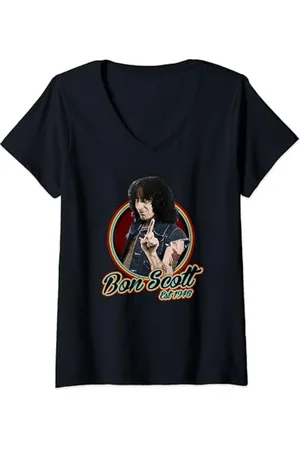 Bon Scott Damen Retro-Kreis, Foto, Est. 1946 T-Shirt mit V-Ausschnitt
