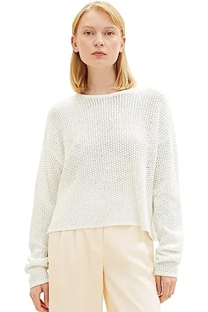 TOM TAILOR Damen 1038094 Cropped Relaxed Pullover, 10348-Gardenia White, L