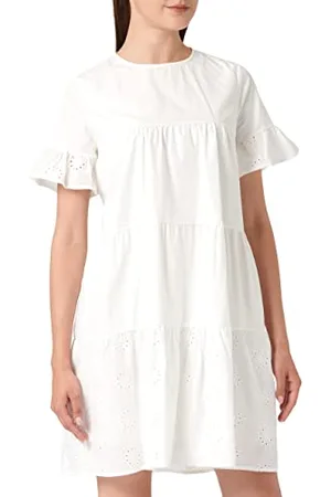 myMo Damen Nolie Kleid mit Lochspitze, Weiss, S