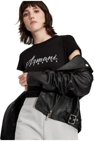 Armani Exchange Damen Short Sleeve Classic Script Logo Scoop Neck T-Shirt, , M