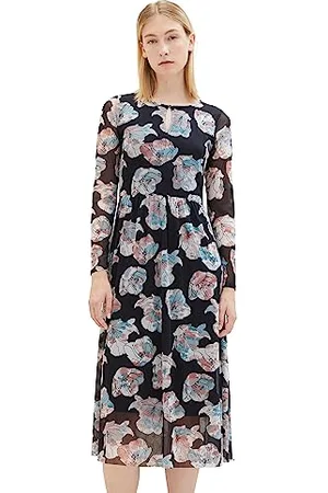 TOM TAILOR Damen 1037927 Mesh Kleid mit Muster, 32413-tie dye Flower Design, 38