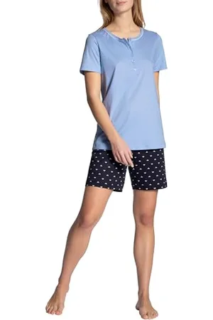 Calida Night Lovers Kurz-Pyjama Damen, aus 100% Supima-Baumwolle, mit stoffbezogenem Gummibund