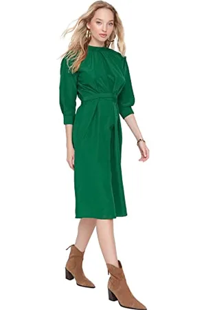Trendyol Damen Woman Midi A-line Shirt Collar Woven Dress Kleid, , 36