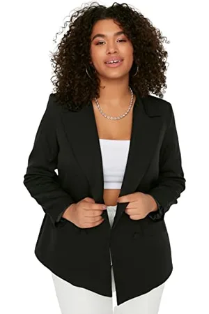 Trendyol Damen Women Lapel Collar Woven Jacket Regular Fit Basic Reverskragen Gewebte Plus Size Jacke, , 52