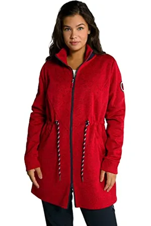 Ulla Popken Damen Strickfleece, Lange Form, Stehkragen, 2-Wege-Zipper Jacke, , 42-44