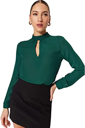 Trendyol Damen Rundhals Gewebte Regular Fit Basic Choker High Neck Woven Bluse, , 38