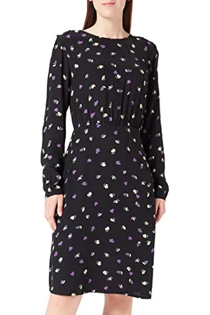 Ichi IHELIMA DR2 Damen Freizeitkleid Kleid 100% Viskose (Ecovero) Langarm hoch geschlossener Ausschnitt tailliert Midilänge, Größe:42, Farbe: