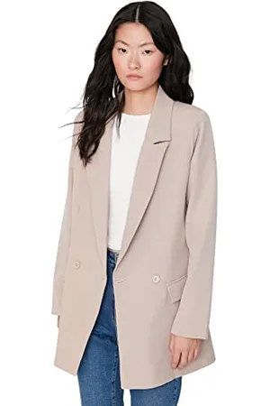 Trendyol Damen Regular Zweireihig Plain Webstoff Jacke Coat, , 38
