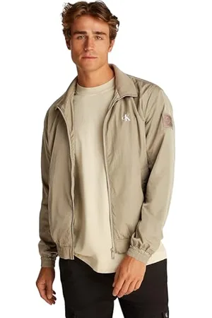 Calvin Klein Herren Windbreaker Jacke Unpadded Harrington mit Stehkragen, Beige (Stone Gray), M