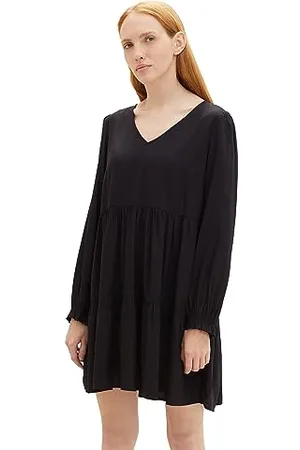 TOM TAILOR Damen 1038152 Kleid mit Volant & V-Ausschnitt, 14482-deep Black, XS