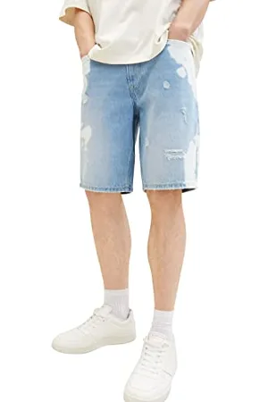 TOM TAILOR Herren 1036267 Loose Fit Jeans Bermuda Shorts, 10121-Destroyed Bleached Blue Denim, M