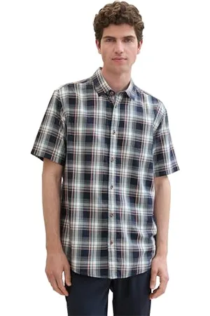TOM TAILOR Herren Basic kurzarm-Hemd mit Karomuster, navy herringbone check, XXXL