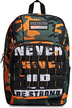 7 for all Mankind Rucksack, gepolsterter Schulranzen für Schule, Sport & Freizeit, Geräumige Schultasche für Teenager, Mädchen und Jungen, Tornister mit Trinkflaschenfach und Doppelfach - orange grün