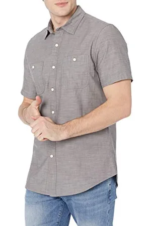Amazon Herren Chambray-Hemd mit kurzen Ärmeln in normaler Passform, , M