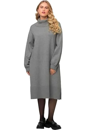 Ulla Popken Damen Strickkleid, Rollkragen, breiter Rippsaum, Langarm Kleider, , 46-48