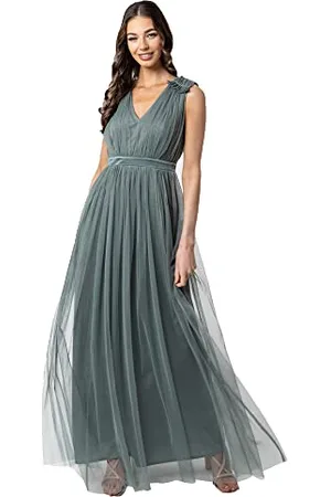 Maya Deluxe Damen Ruffle Shoulder Maxi Dress Brautjungfernkleid, , 52 EU