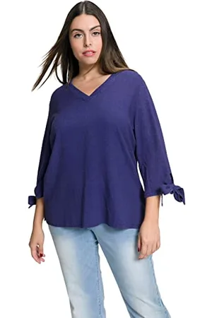 Ulla Popken Damen, große Größen, Linen Blouse with decorative Bow at sleeve