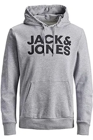 JACK & JONES Herren Corp Logo Sweat Hood Classic Kapuzen Sweatshirt Basic Sweater, Farben:Grau, Größe Pullover:XXL