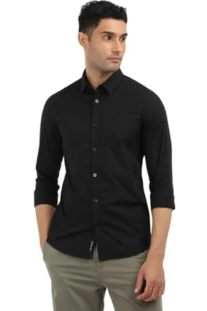 Calvin Klein Jeans Herren Hemd Slim Stretch Shirt Langarm, Schwarz , S