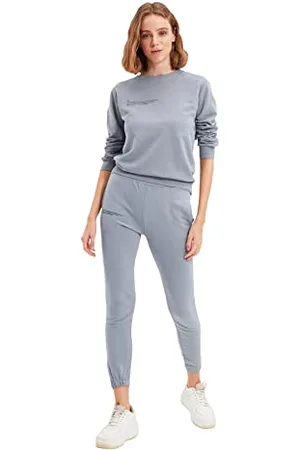 Trendyol Damen Printed 100% Organic Cotton Basic Jogger Knitted Fine Tracksuits Sweatpants, , S EU