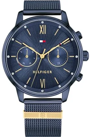 Tommy Hilfiger Multi Zifferblatt Quarz Uhr für Damen mit Blaues Edelstahl-Mesh-Gliederarmband - 1782305