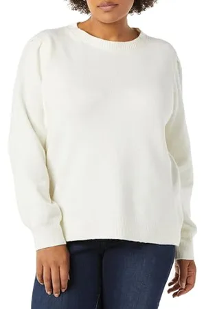 Amazon Damen Soft-Touch-Pullover mit plissierter Schulter und Rundhalsausschnitt, , L