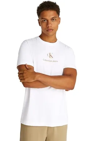 Calvin Klein Herren T-Shirt Kurzarm Shadow Logo Tee Regular Fit, Weiß (Bright White), L