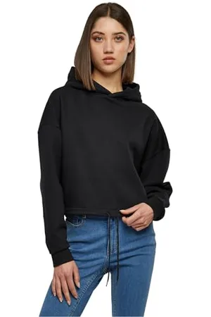Urban classics Damen TB6091-Ladies Cropped Oversized Hoodie Kapuzenpullover, Black, XS