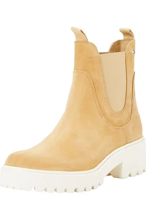 Tommy Hilfiger Damen Chelsea Boots Flag Mid Heel aus Wildleder, Grün (Classic Khaki), 36