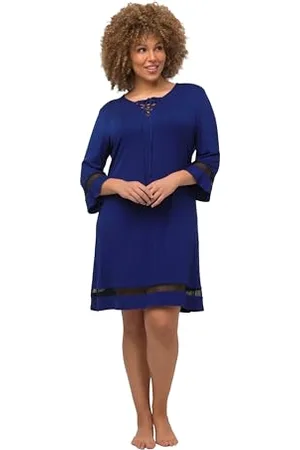 Ulla Popken Damen, Zierschnürung, V-Ausschnitt, 3/4-Arm Kleid, , 42-44