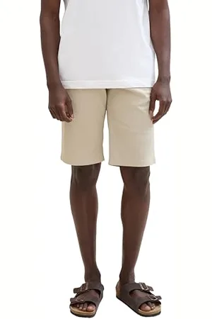TOM TAILOR Herren Slim Chino Bermuda Shorts mit Stretch, beige structure print, 38