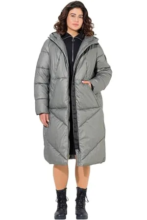 Ulla Popken Damen große Größen Übergrößen Plus Size Steppmantel, A-Linie, Kapuze, Kordel, Windfang