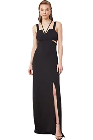 Trendyol Damen Women Maxi Shift Regular fit Woven Evening Dress Kleid, Black, 60