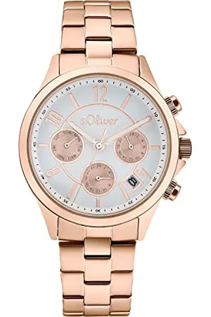 QS by s.Oliver Armbanduhr Damen Quarzuhr Analog, mit Edelstahl Armband, Roséfarben, 5 bar Wasserdicht, Multifunktion, Kommt in Uhren Geschenk Box