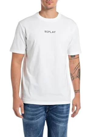 Replay Herren T-Shirt Kurzarm aus Baumwolle, Weiß (White 001), M