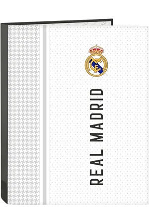 Safta Real Madrid 1. Team 24/25, Ordner mit 4 Ringen, ideal für Kinder verschiedener Altersgruppen, bequem und vielseitig, Qualität und Widerstandsfähigkeit, 26,5 x 33 cm