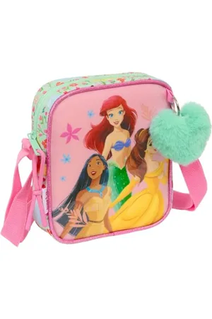 Safta Princesas Disney Bloom Kleine Umhängetasche, Kindertasche, ideal für Kinder von 5 bis 14 Jahren, bequem und vielseitig, Qualität und Widerstandsfähigkeit, 16 x 4 x 18 cm, Wassergrün/Hellrosa, M