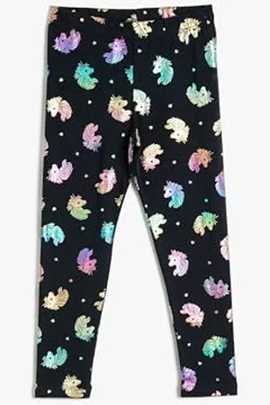 Koton Girls Leggings Unicorn Printed Drawstring Brushed Interior