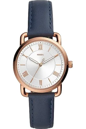 Fossil Damenuhr Copeland, Quarzwerk, 34mm Rose Gold Edelstahlgehäuse mit Lederarmband, ES4824