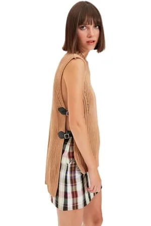 Trendyol Damen High Neck Plain Slim Vest Sweater, Camelfarben, S EU